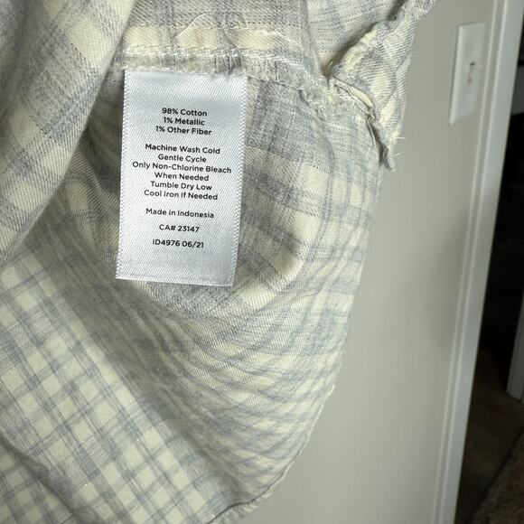 Talbots Shirt Womens PL Large Petite Gray White Plaid Long Sleeve Button Up Top - Picture 5 of 6